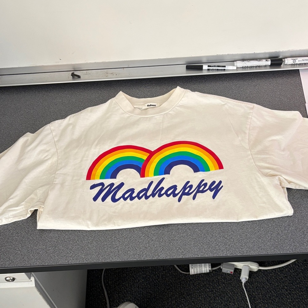 Madhappy Cream Short Sleeve Tee with Rainbow Logo